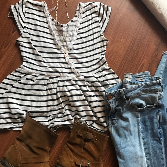 Free People Tops - Free People Striped Peplum Shirt